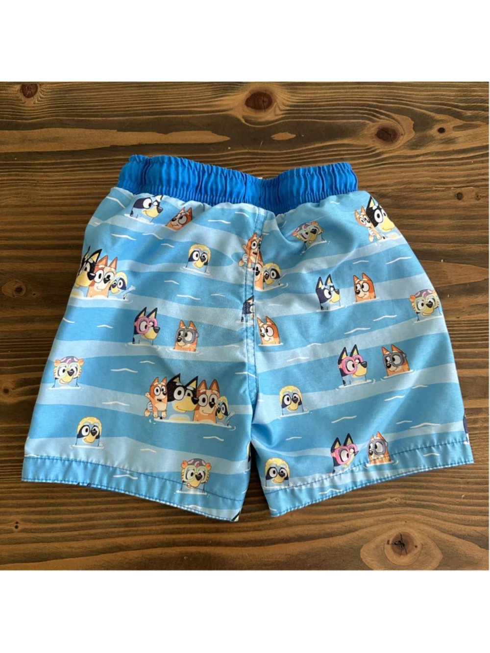 Bluey Swim Trunks Boys 3T Blue White Drawstring Lined Swim Shorts
